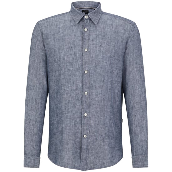 Men's Boss Liam Collared Neck Long Sleeve Shirt in Dark Blue - Image 1