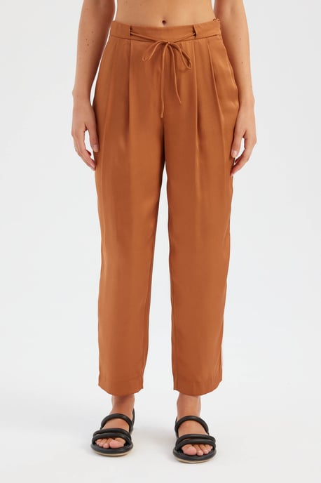 High Waist Drawstring Pleated Carrot fit Trousers - Image 1
