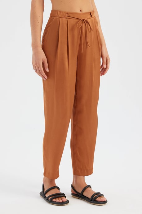High Waist Drawstring Pleated Carrot fit Trousers - Image 2