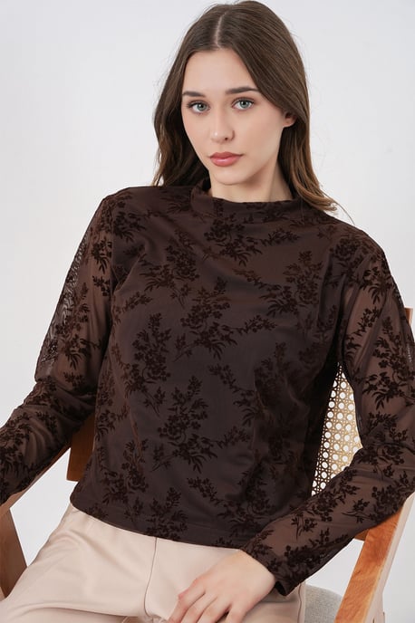 Geprinte Flock Crew Neck Blouse - Image 3