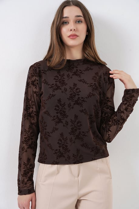 Geprinte Flock Crew Neck Blouse - Image 4