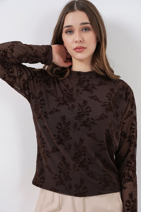 Geprinte Flock Crew Neck Blouse - Image 5