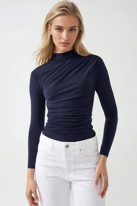 High Collar Drape Detail Blouse - Image 6