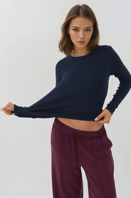 Ultra Soft Touch Slim Fit Crew Neck Long Sleeve Basic Top - Image 2