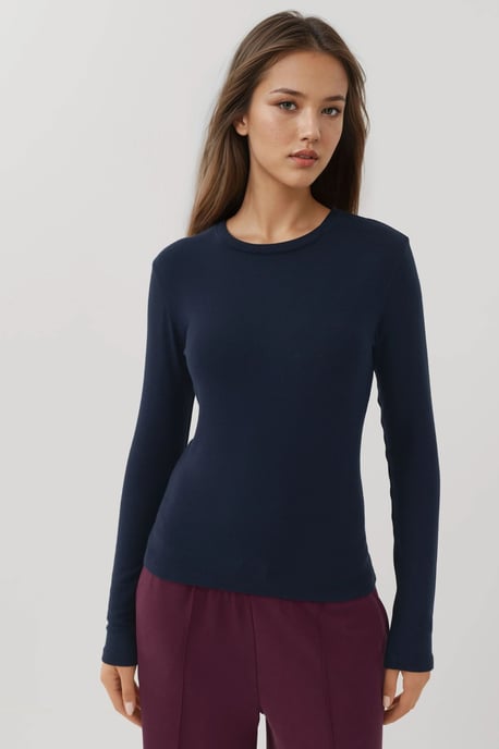 Ultra Soft Touch Slim Fit Crew Neck Long Sleeve Basic Top - Image 6