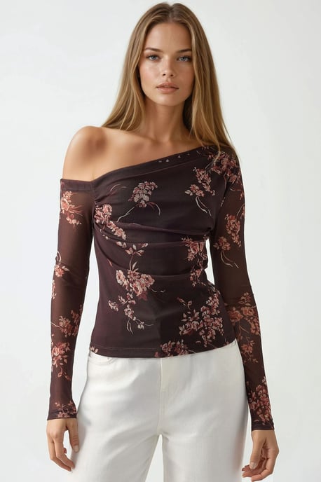 Asymmetrische Kraag Tulle Blouse - Image 3