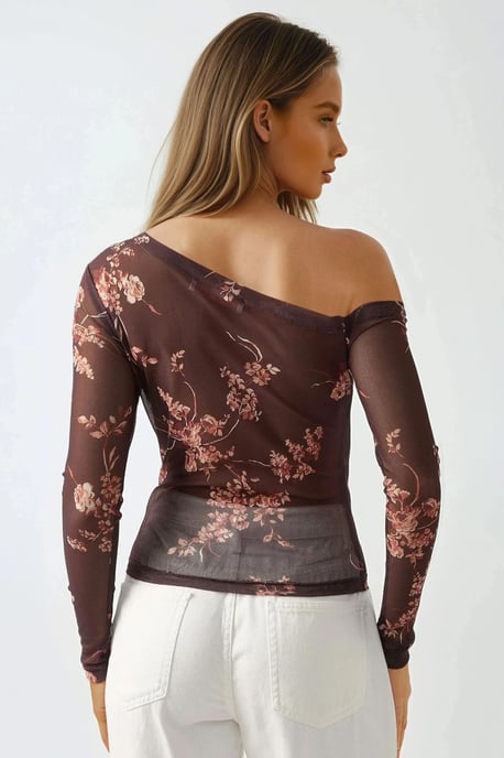 Asymmetrische Kraag Tulle Blouse - Image 4