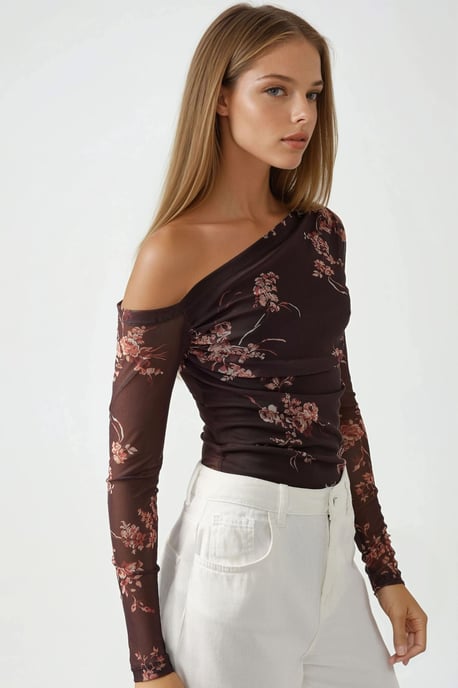 Asymmetrische Kraag Tulle Blouse - Image 5