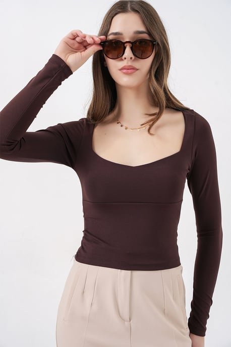 Långärmad Figursydd Blus med Hjärtkrage - Image 3