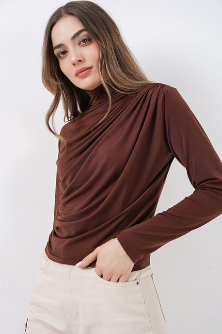 Tajt polokrage blus med draperingsdetalj - Image 3