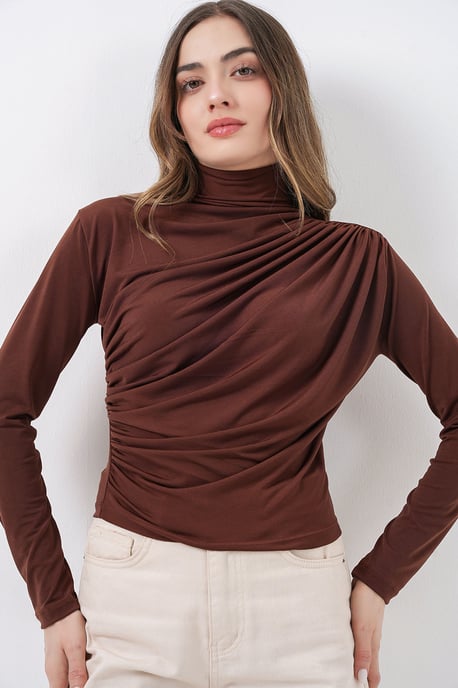 Tajt polokrage blus med draperingsdetalj - Image 4