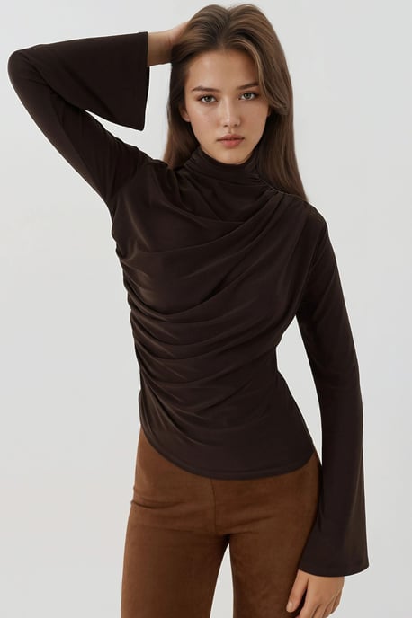 Gekaapte Halve Col Lange Mouw Slim Fit Top - Image 1