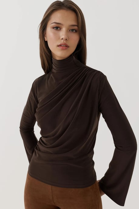 Gekaapte Halve Col Lange Mouw Slim Fit Top - Image 2