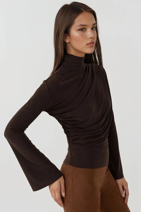Gekaapte Halve Col Lange Mouw Slim Fit Top - Image 3