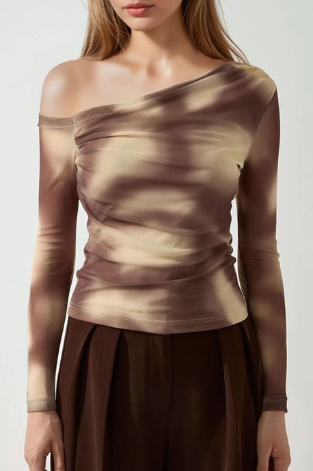 Asymmetrische Kraag Tuele Blouse - Image 2