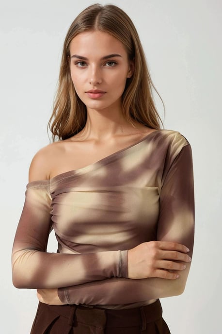 Asymmetrische Kraag Tuele Blouse - Image 3