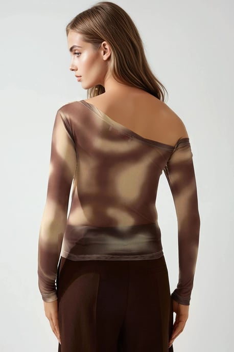 Asymmetrische Kraag Tuele Blouse - Image 5