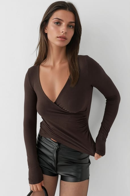 Slim Fit Soft Touch V-Neck Long Sleeve Top - Image 1