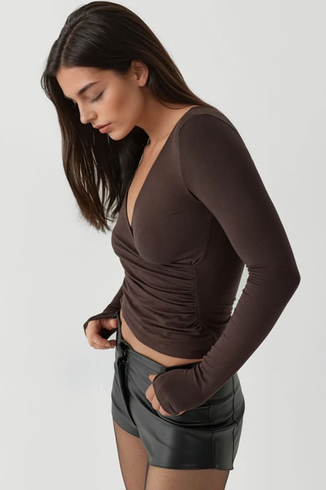 Slim Fit Soft Touch V-Neck Long Sleeve Top - Image 2