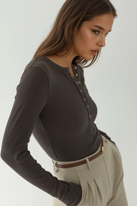 Ribbelige Drukknoop Gebreide Top - Image 2