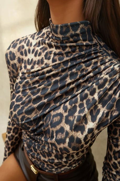 Leopard Print Half Turtleneck Blouse - Image 3