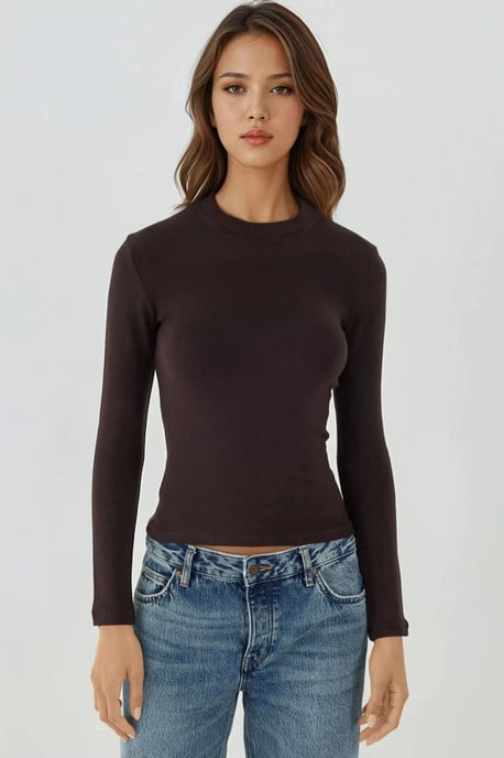 Ultra Soft Touch Slim Fit Crew Neck Long Sleeve Basic Top - Image 1