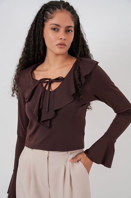 Frilly V-Neck Crop Blouse - Image 3