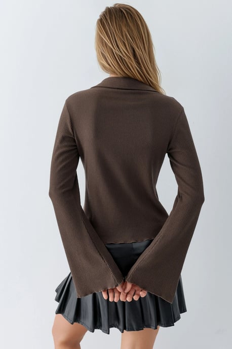 Long Sleeve Textured Blouse with Button Closure - Image 2
