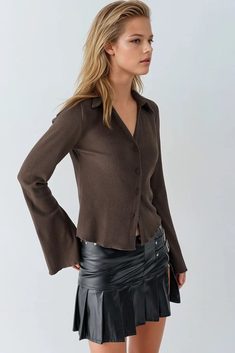 Long Sleeve Textured Blouse with Button Closure - Image 3