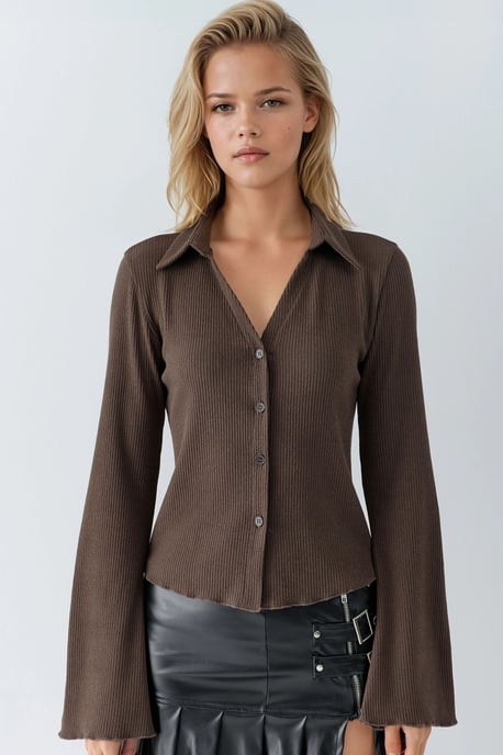 Long Sleeve Textured Blouse with Button Closure - Image 6