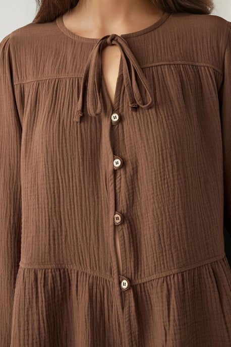 Crewneck Lange Mouwen Gewoven Mousseline Blouse - Image 4