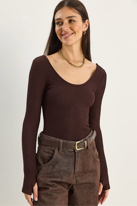 Slim Fit Long Sleeve U Collar Blouse - Image 1