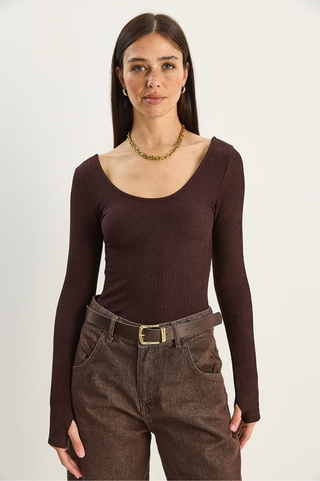 Slim Fit Long Sleeve U Collar Blouse - Image 2