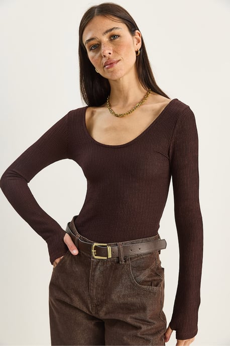 Slim Fit Long Sleeve U Collar Blouse - Image 4