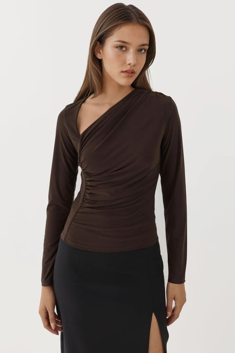 Asymmetrische Kraag Lange Mouw Zachte Gebreide Top - Image 2