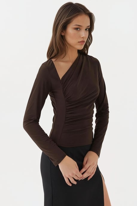 Asymmetrische Kraag Lange Mouw Zachte Gebreide Top - Image 4