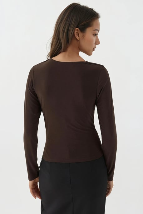 Asymmetrische Kraag Lange Mouw Zachte Gebreide Top - Image 5