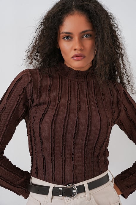 Gestructureerde Slim Fit Halve Turtleneck Blouse - Image 1