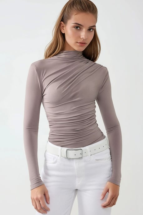High Collar Drape Detail Blouse - Image 3