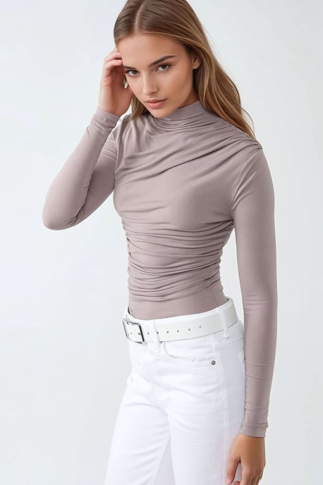 High Collar Drape Detail Blouse - Image 5