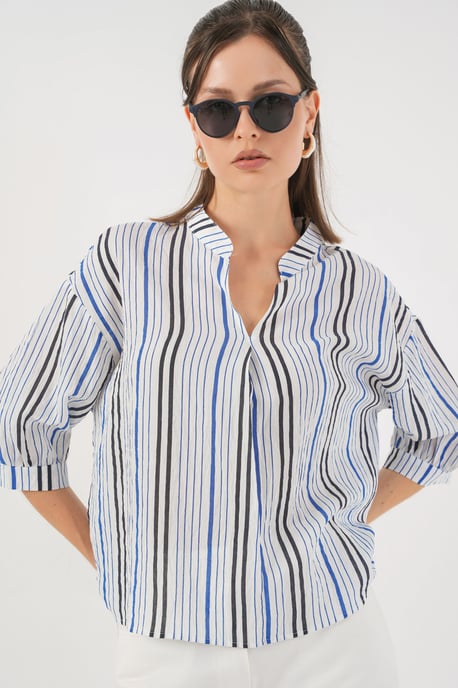 Randig V-ringad Blus - Image 1