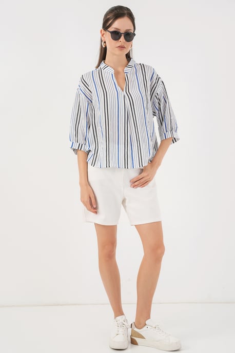 Randig V-ringad Blus - Image 2