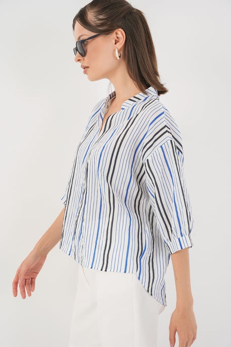 Randig V-ringad Blus - Image 3