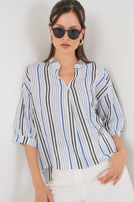 Randig V-ringad Blus - Image 4