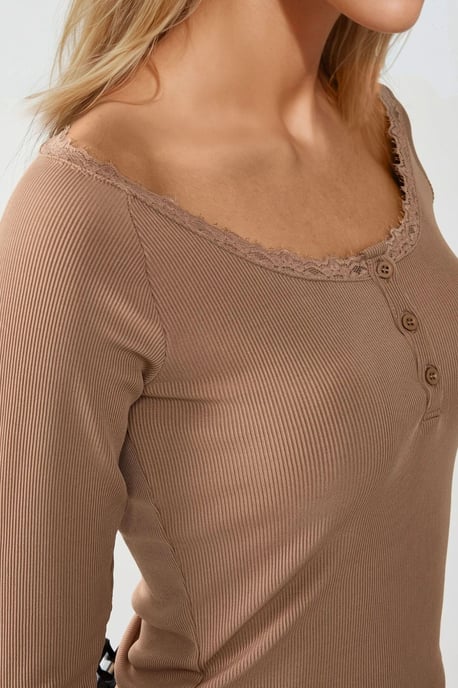 Slim Fit Spetsdetaljerad Long Sleeve Top - Image 2