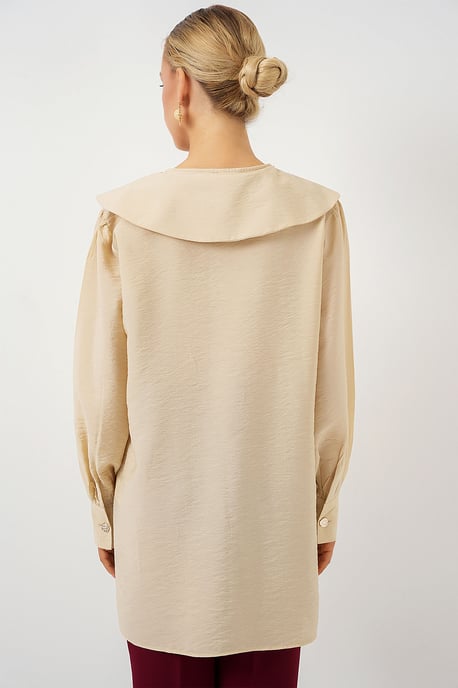 Lång lös passform blus med babykrax och rosettdetalj - Image 6