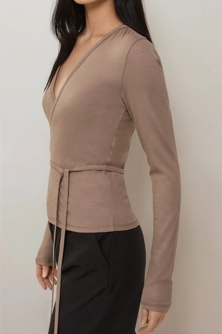 Zachte Touch Gebreide V-Hals Lange Mouwen Viscose Blouse - Image 3