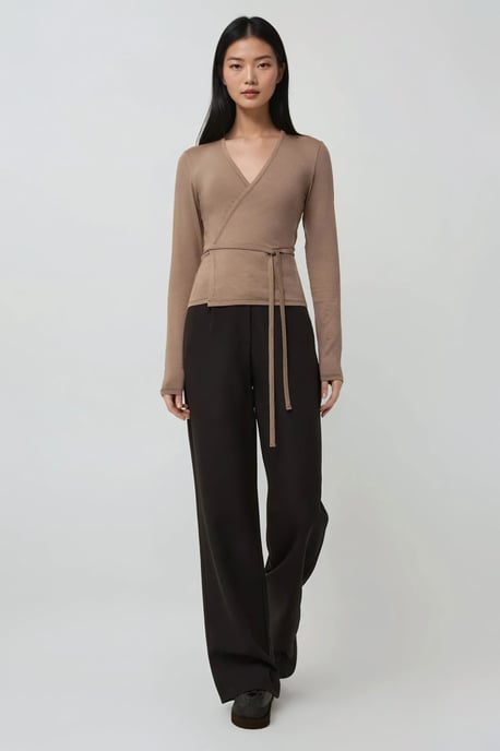 Zachte Touch Gebreide V-Hals Lange Mouwen Viscose Blouse - Image 4