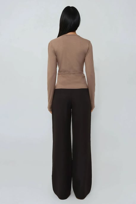 Zachte Touch Gebreide V-Hals Lange Mouwen Viscose Blouse - Image 5