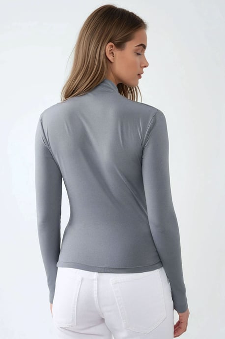 High Collar Drape Detail Blouse - Image 4